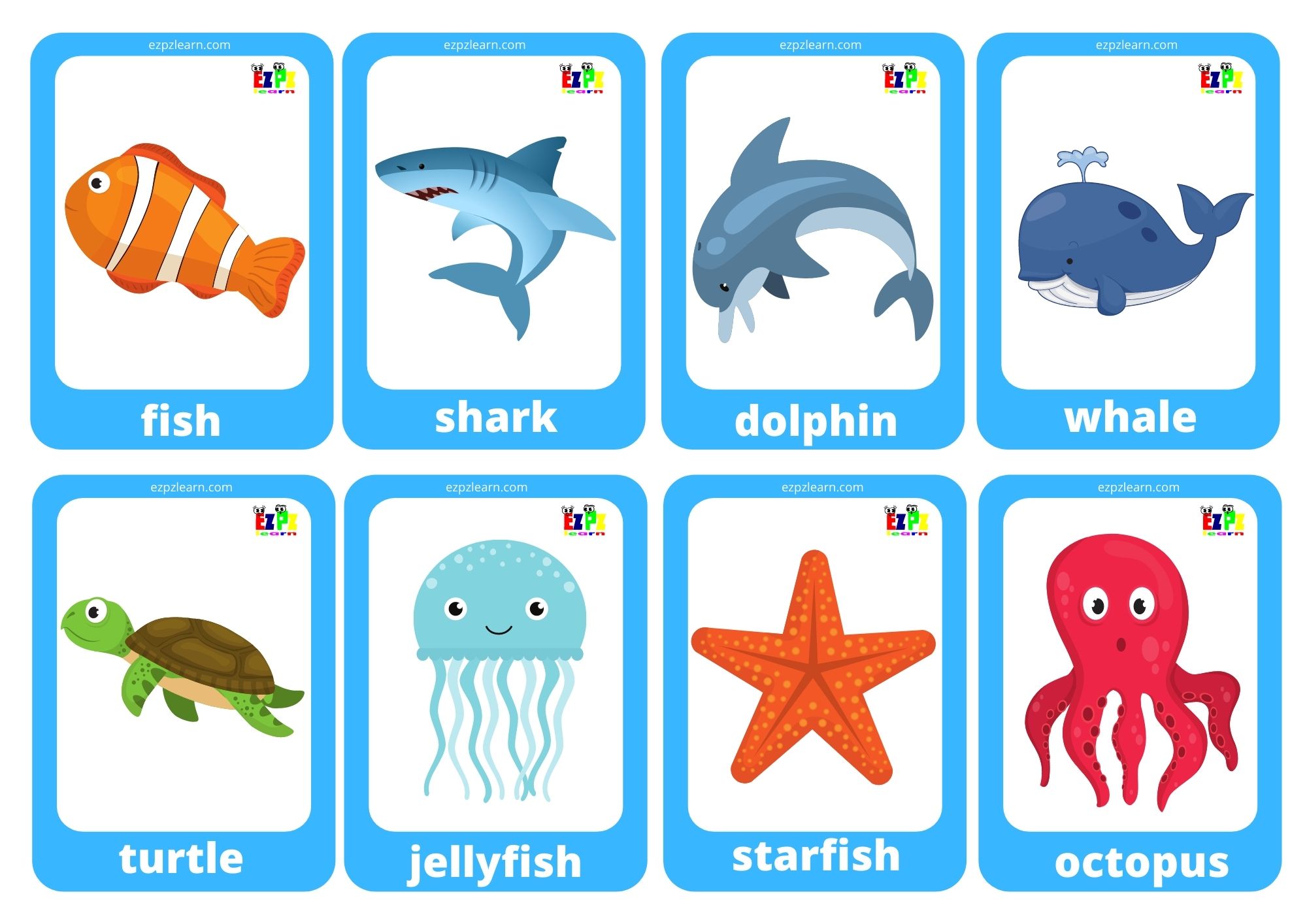 Sea Animals Game Cards / Mini Flashcards